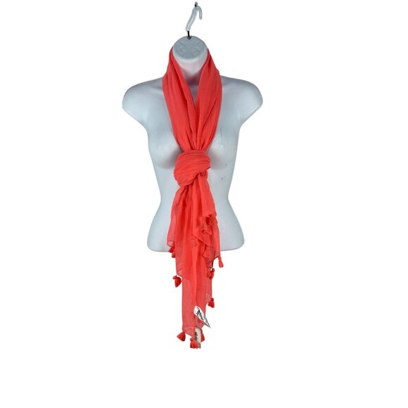 Old Navy Womens Coral Tassel Scarf Recycled Polyester One Size - Picture 2 of 5